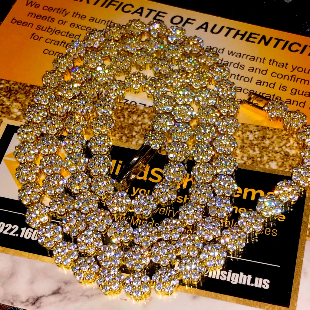 10k Gold Vermeil Custom Made Chain For Men Vvs Clarity Genuine Swarovski Gems